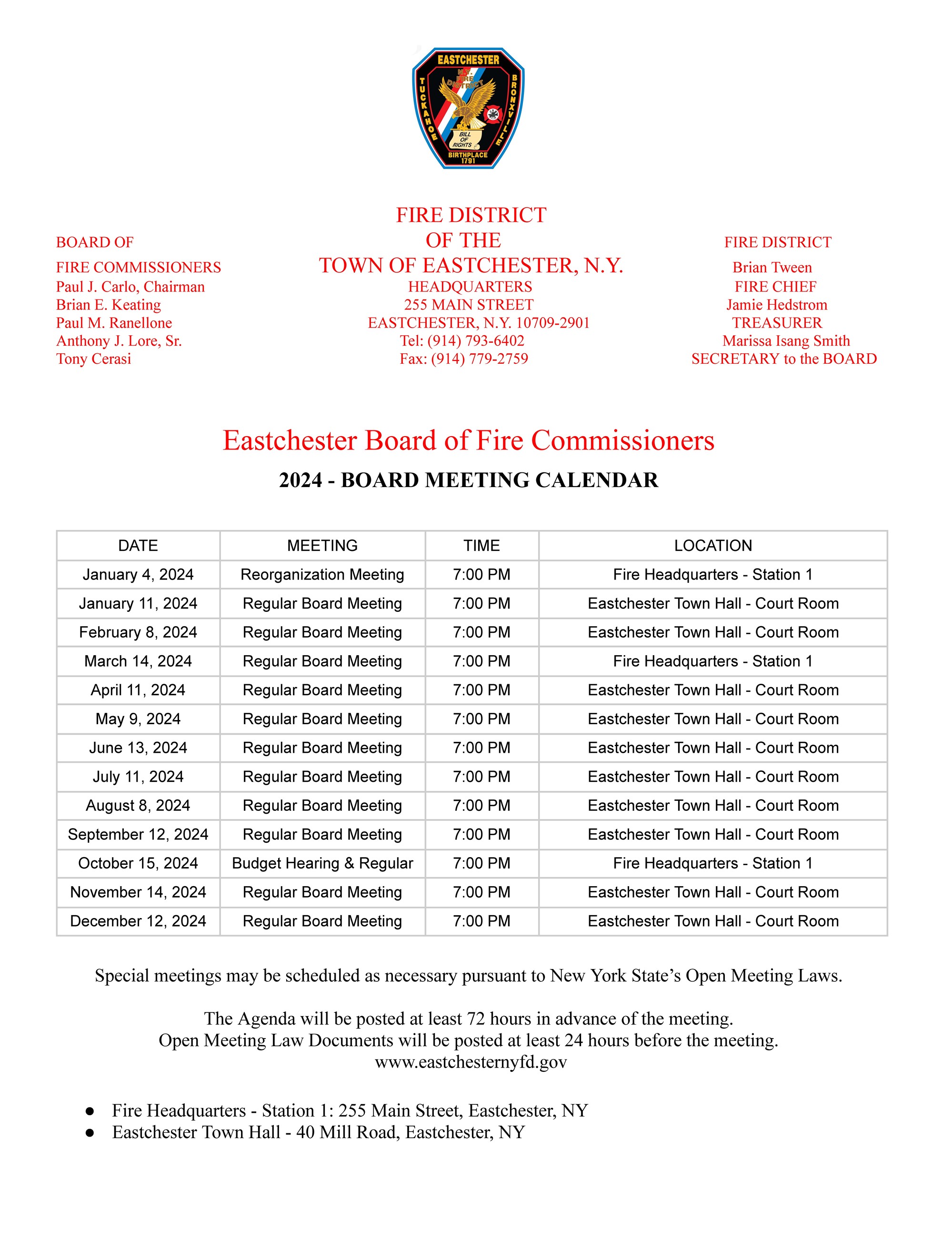 2024 - EBOFC Regular Meeting Dates